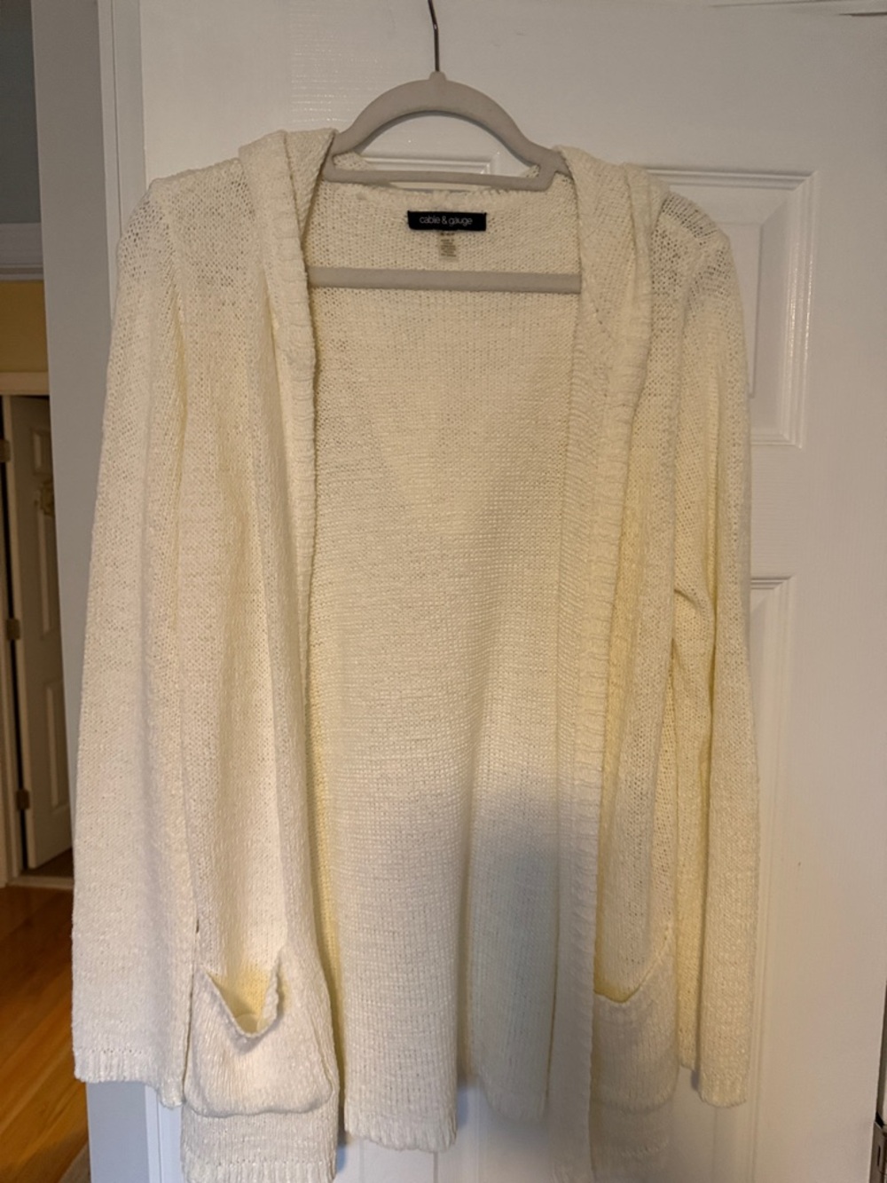 Cable & Gauge Cream Hooded Open-Front Cardigan